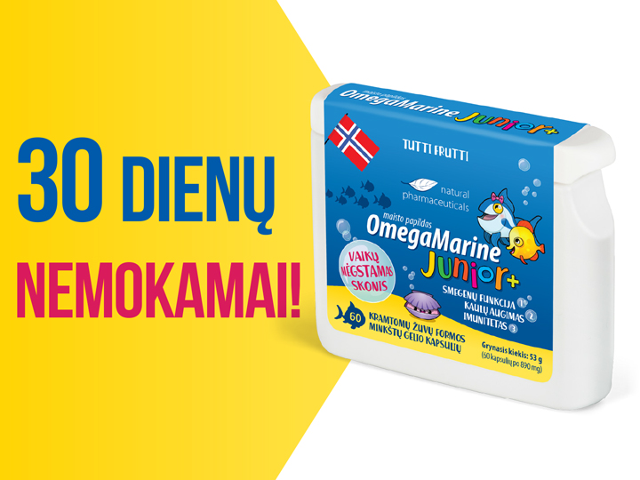 Natural Pharmaceuticals „OmegaMarine Junior+“ „OmegaMarine Junior+“ maisto papildas vaikams, žuvų formos kapsulės, smegenų funkcijai ir imunitetui, skonis vaikams patinka.