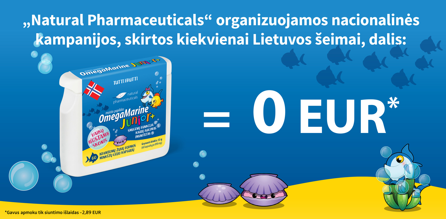 Natural Pharmaceuticals „OmegaMarine Junior+“ „OmegaMarine Junior+“ vaikiški žuvų formos minkšti gelio kapsulės, skirtos smegenų funkcijai, kaulų augimui ir imunitetui, už 0 EUR.